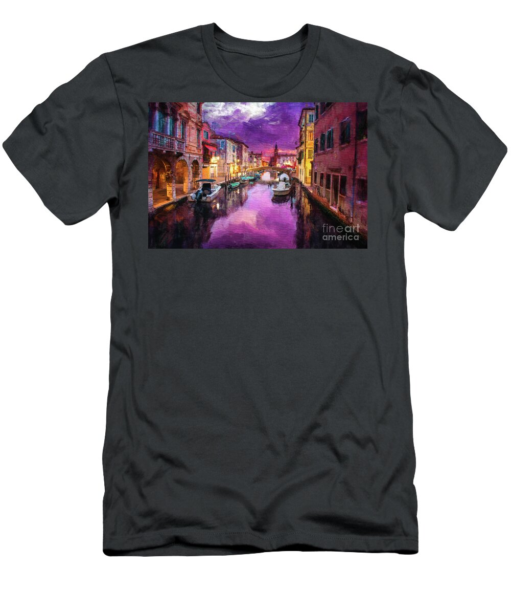 Canal T-Shirt featuring the digital art Twilight On Venice Canal by Phil Perkins