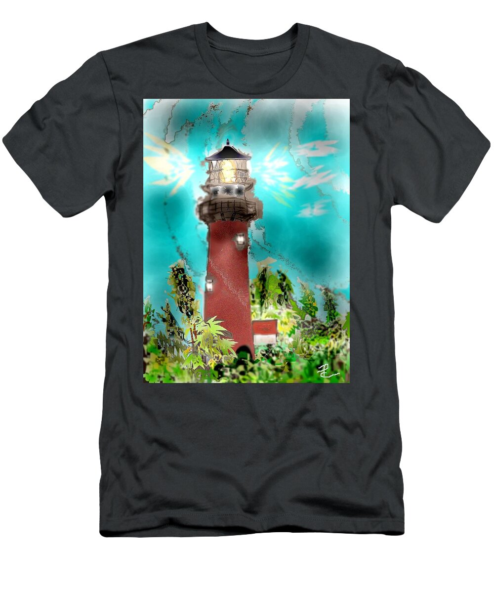 Jupiter Inlet Lighthouse Sketch T-Shirt featuring the mixed media Twilight Safe Harbor by Pamela Calhoun