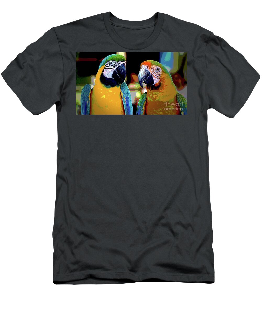 Macaw T-Shirt featuring the mixed media Two Colorful Macaws by Ian Gledhill