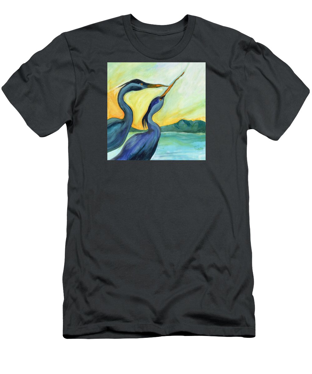 Landscape T-Shirt featuring the painting Two Herons by Catharine Gallagher