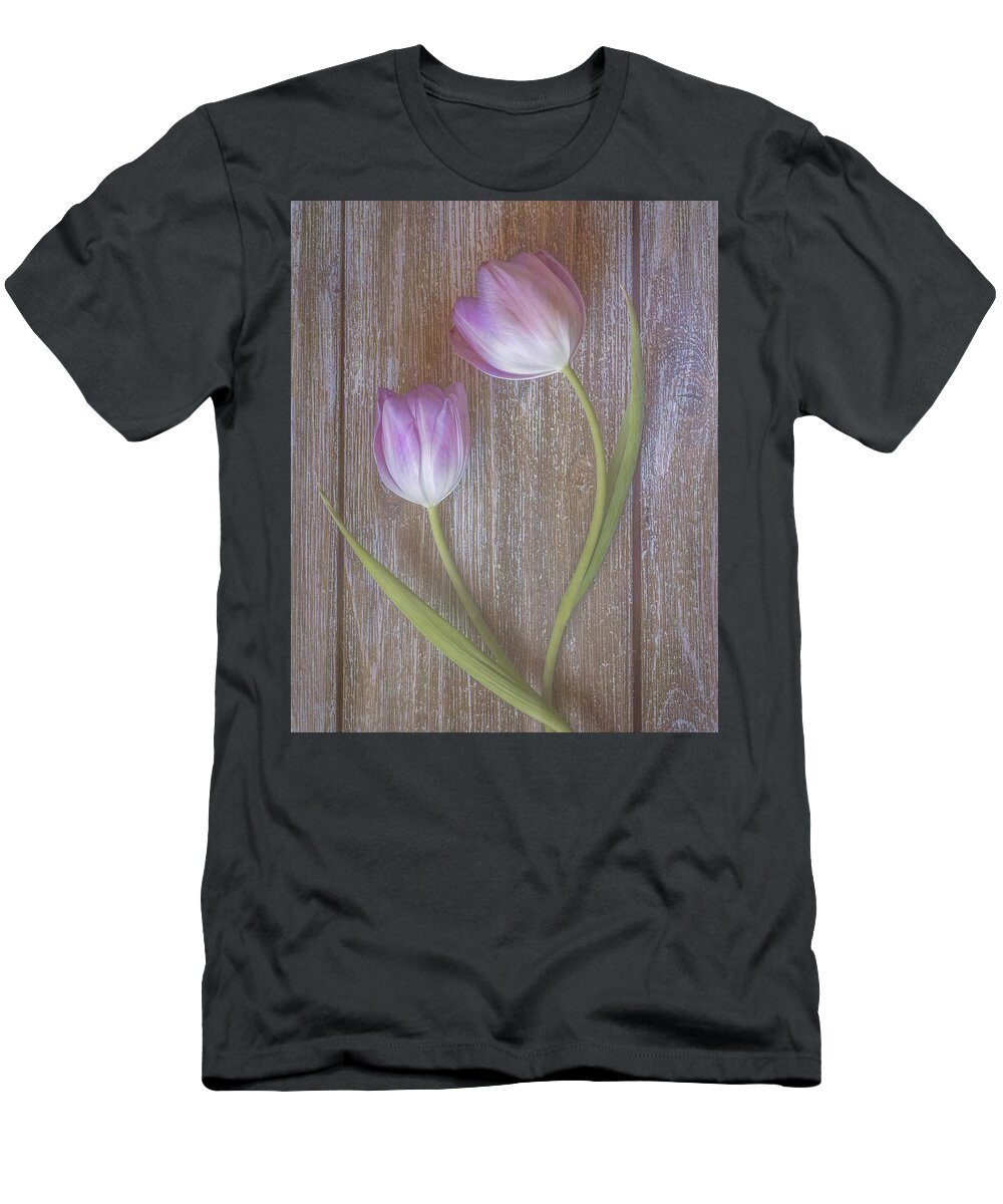 Pink Tulips T-Shirt featuring the photograph Two pink tulips by Sylvia Goldkranz