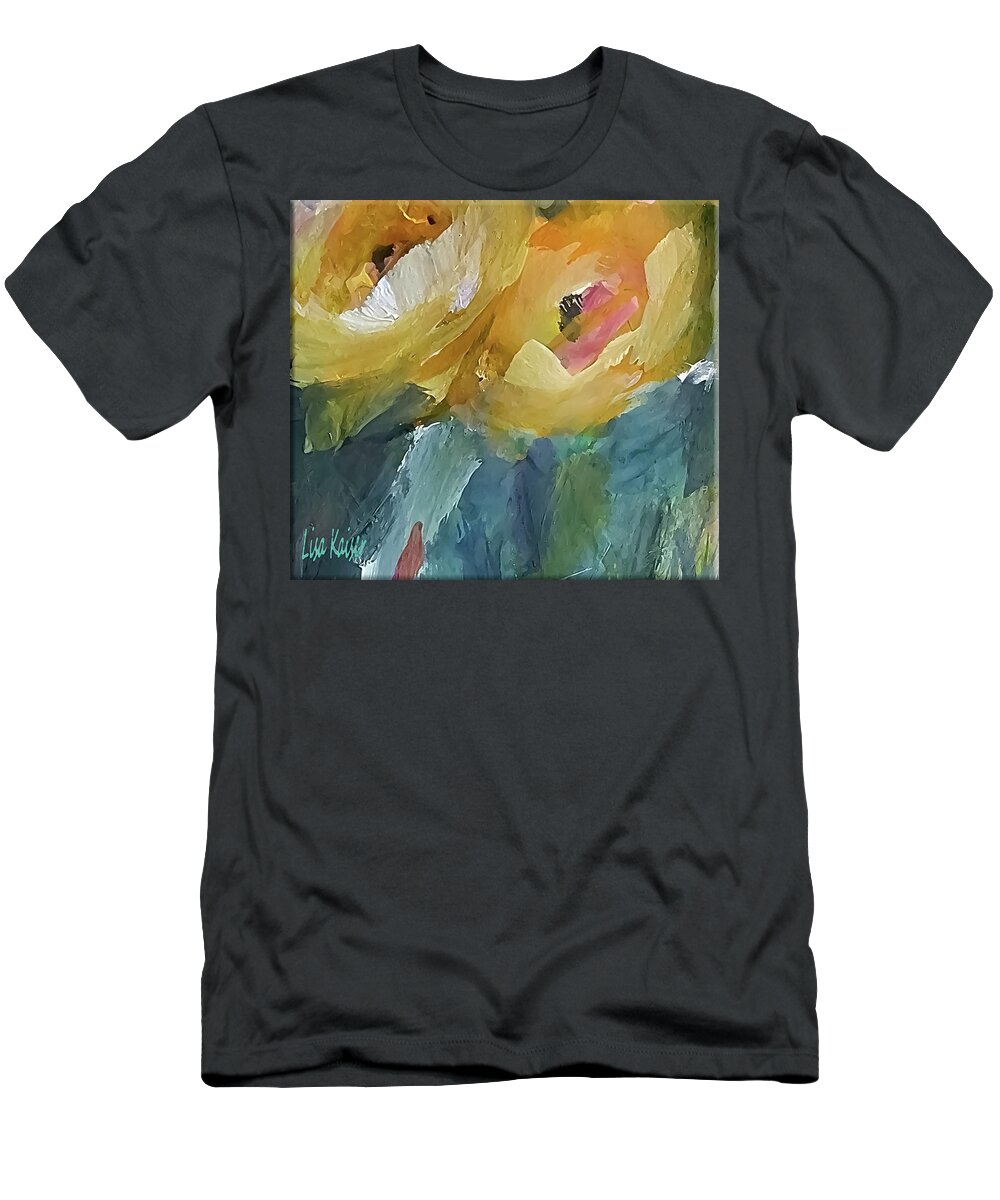 Impressionistic T-Shirt featuring the painting Two Small Yellow Flowers Looking Upward by Lisa Kaiser