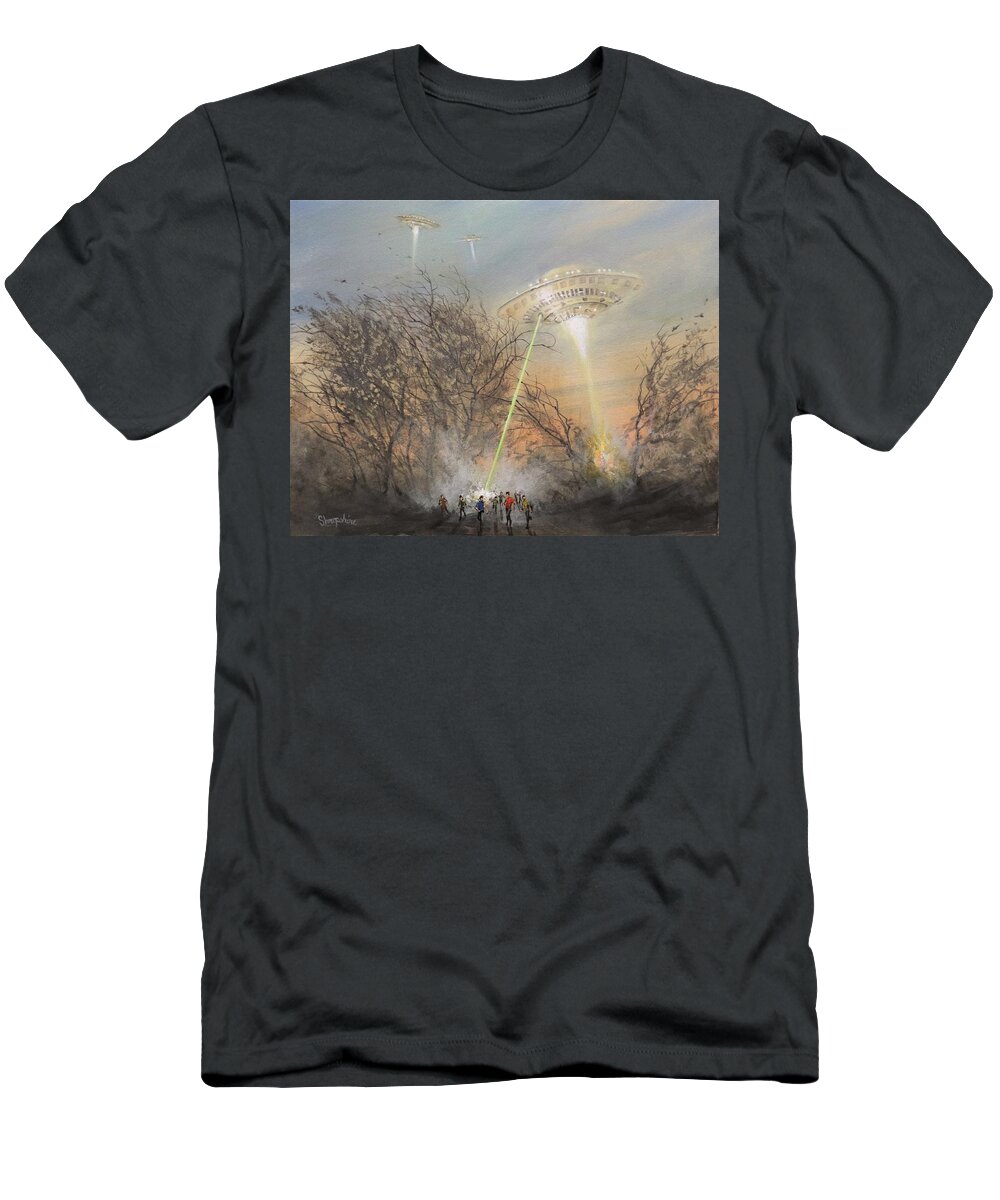Ufo's T-Shirt featuring the painting UFO Alien Invasion by Tom Shropshire