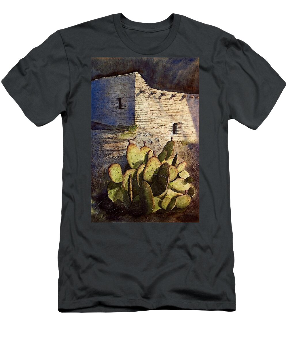 The Gila Cliff Dwellings National Monument In New Mexico Gila Wilderness. Fabulous! T-Shirt featuring the painting Under The Cliff by John Glass