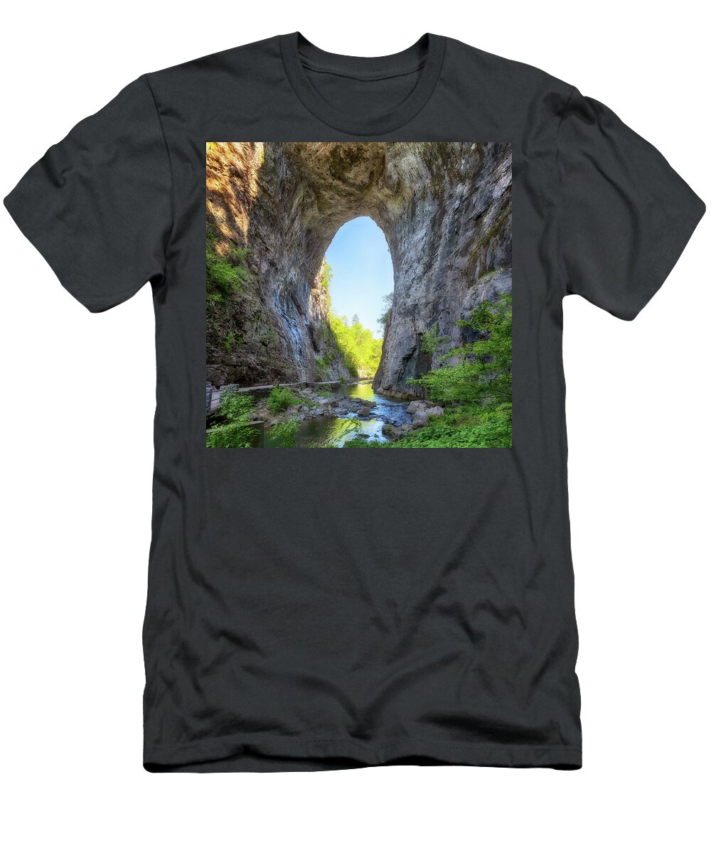 Natural Bridge T-Shirt featuring the photograph Under the Natural Bridge by Susan Rissi Tregoning