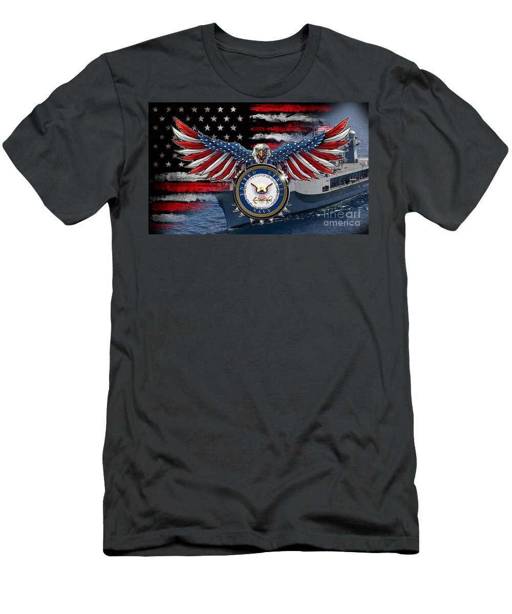 Us T-Shirt featuring the digital art US Navy with Eagle by Bill Richards
