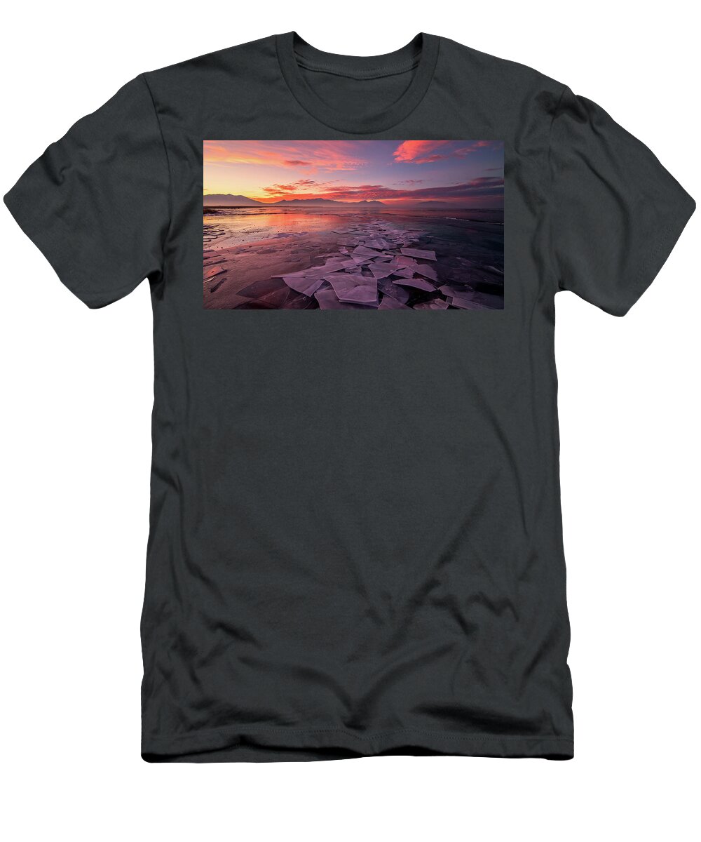Utah Lake T-Shirt featuring the photograph Utah Lake Ice Sunrise by Wesley Aston