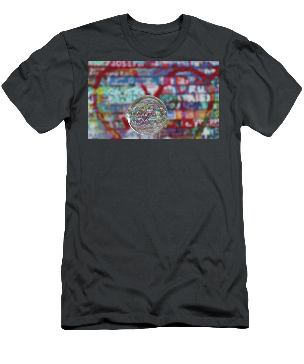 Anderson Dock T-Shirt featuring the photograph Valentine Graffiti Lensball by David T Wilkinson