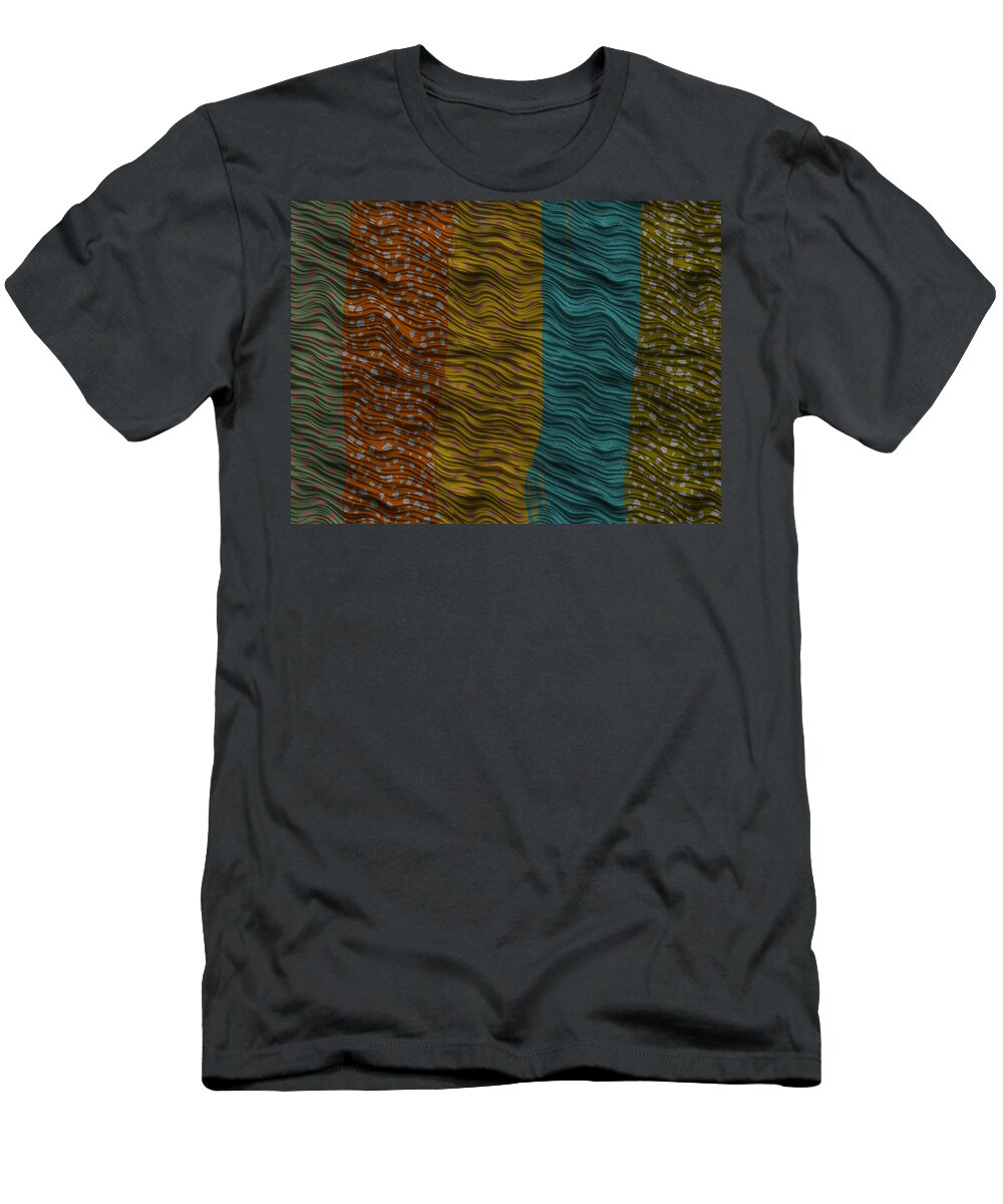 Red Turquoise Sage T-Shirt featuring the digital art Vertical Patterns by Bonnie Bruno