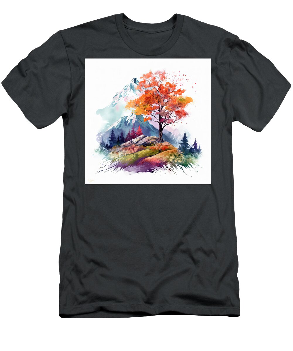 Four Seasons T-Shirt featuring the painting Vibrant Four Seasons Landscapes by Lourry Legarde