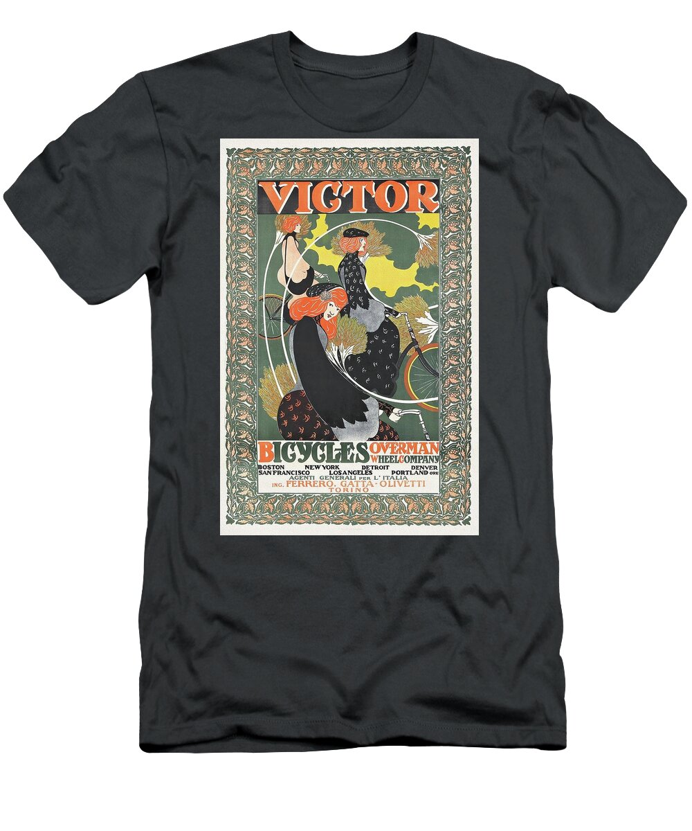 Art Nouveau T-Shirt featuring the painting Victor Bicycles Overman Wheel 1896 Poster by Vincent Monozlay