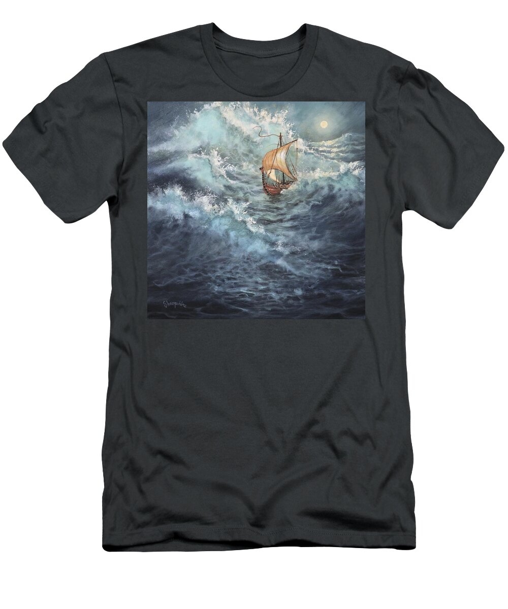 Vikings T-Shirt featuring the painting Viking Longship by Tom Shropshire