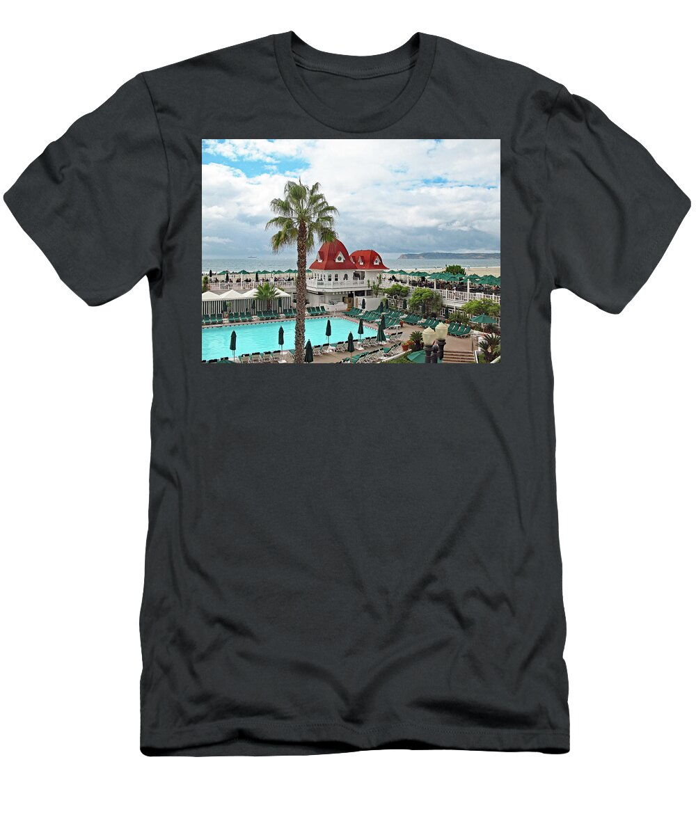 Red Roof T-Shirt featuring the photograph Vintage Cabana at The Del by Connie Fox