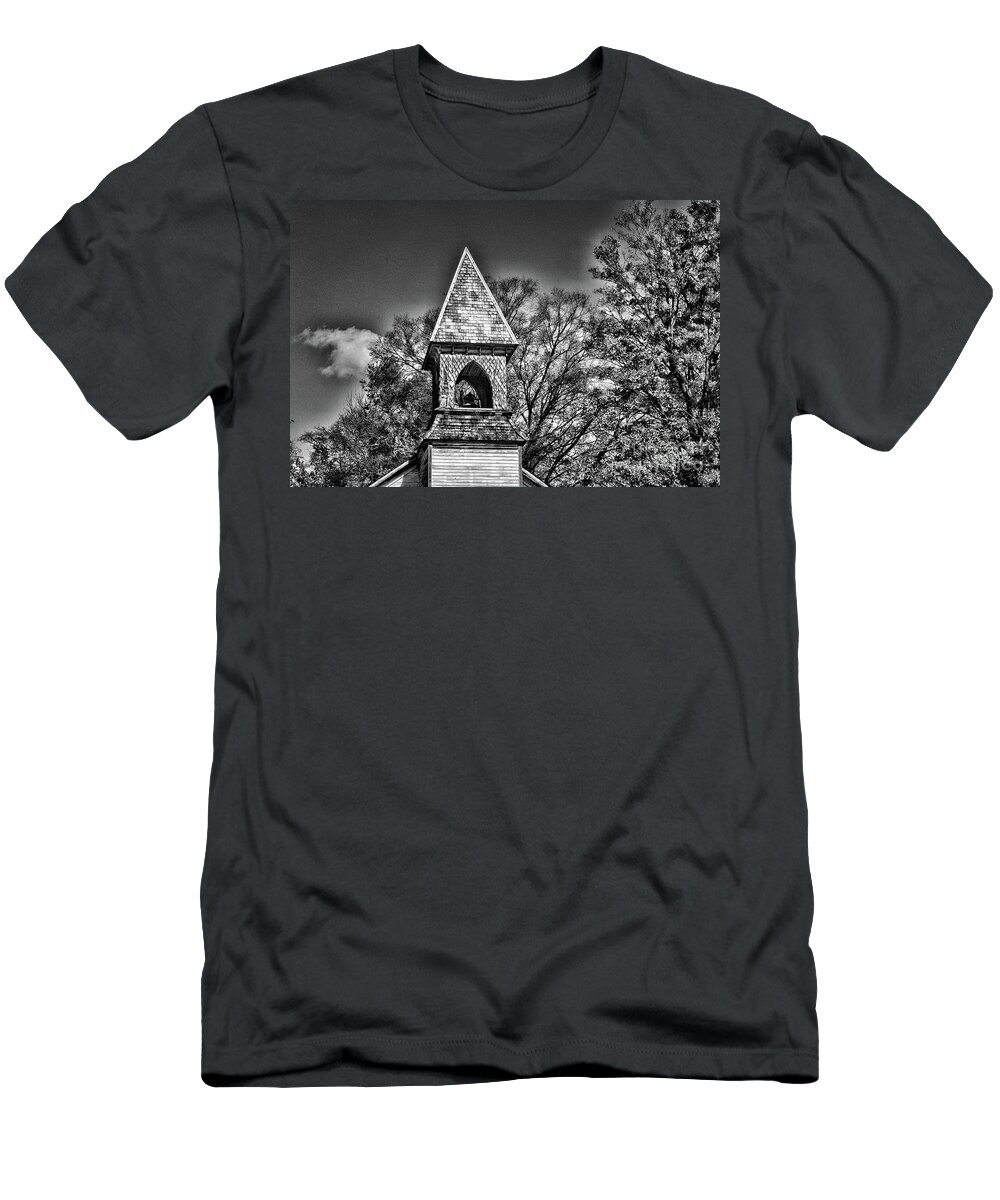 Paul Ward T-Shirt featuring the photograph Vintage Church Bell Tower black and white by Paul Ward