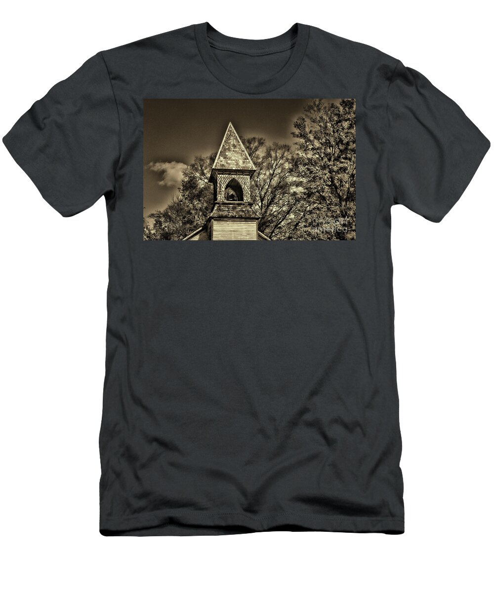 Paul Ward T-Shirt featuring the photograph Vintage Church Bell Tower sepia by Paul Ward