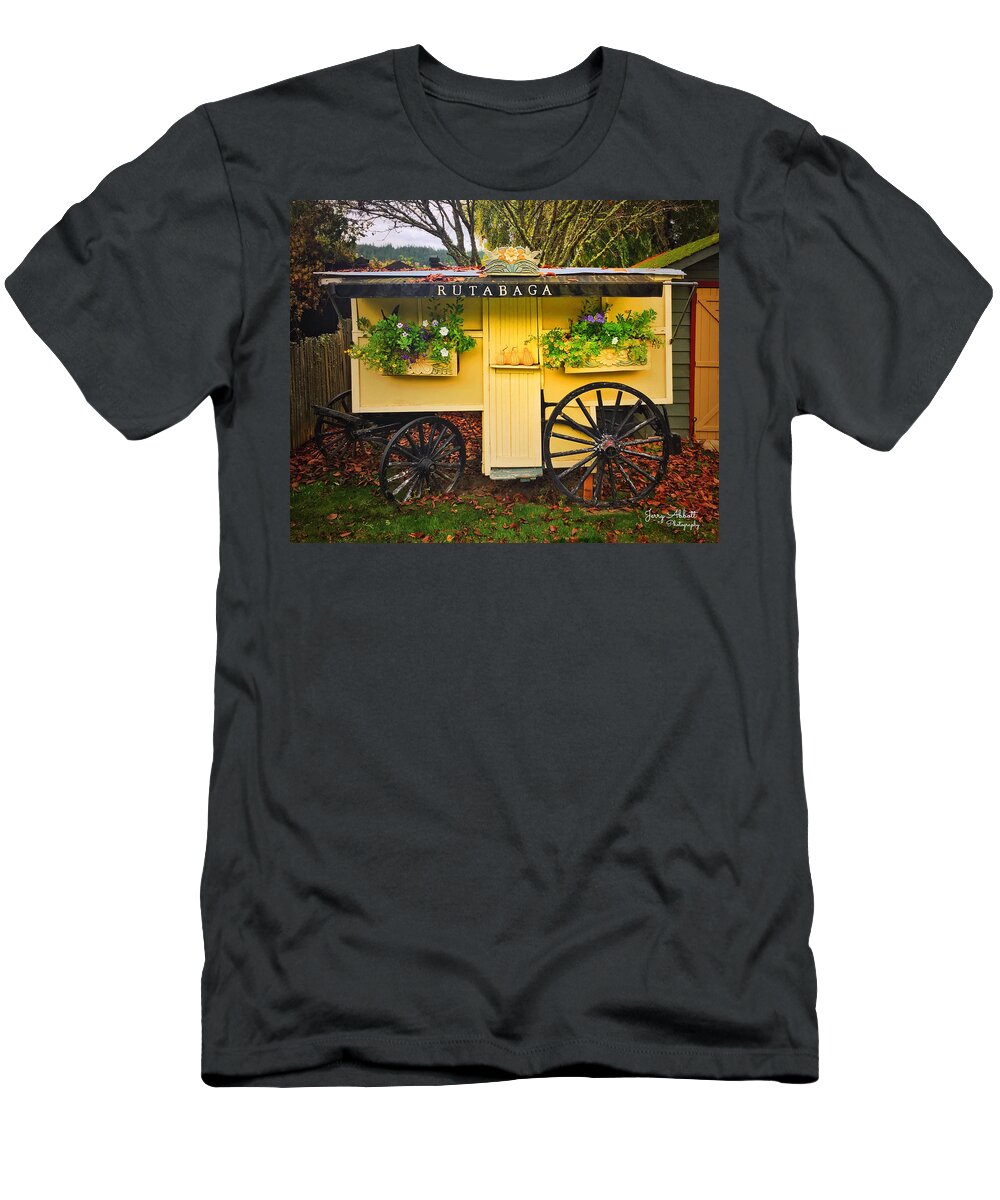 Wagon T-Shirt featuring the photograph Vintage Flower and Vegetable Cart by Jerry Abbott