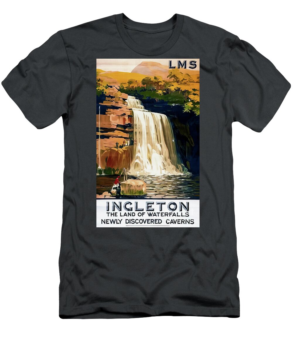 1932 T-Shirt featuring the drawing Vintage Ingleton Waterfalls Yorkshire Dales Travel Poster 1932 by M G Whittingham