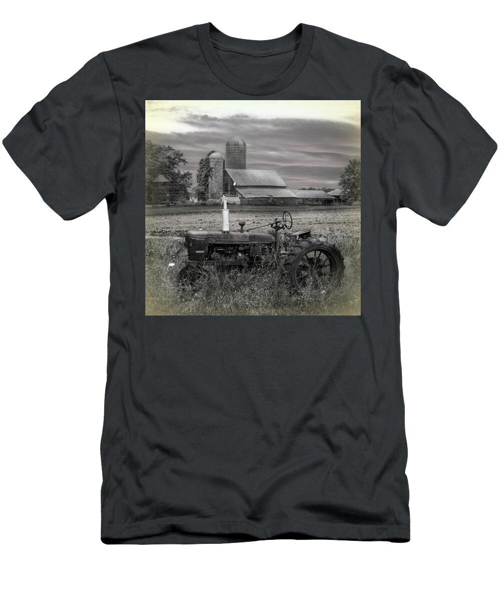Barns T-Shirt featuring the photograph Vintage Tractor at the Country Farm by Debra and Dave Vanderlaan