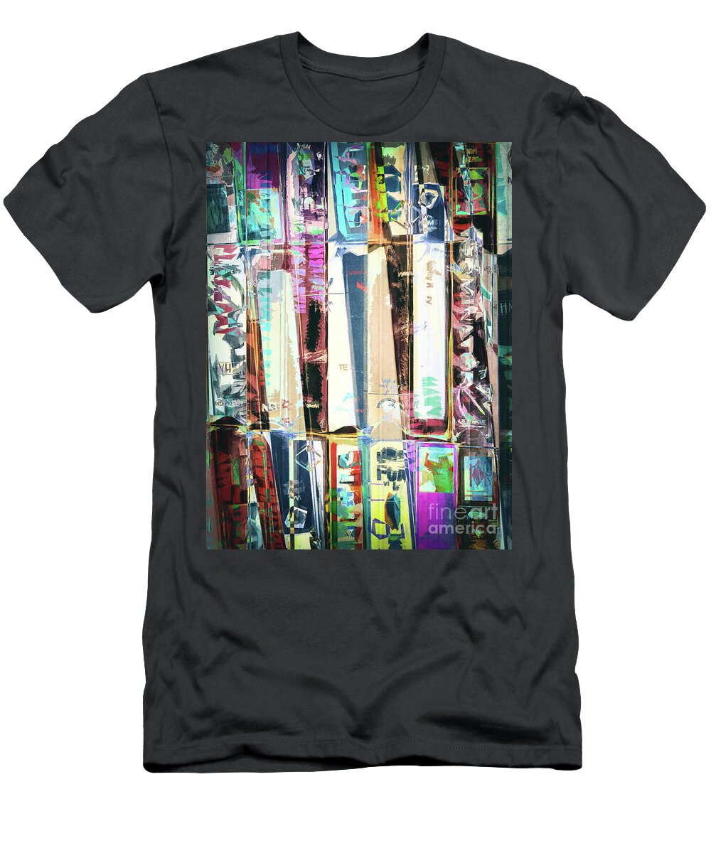 Vcr T-Shirt featuring the digital art Vintage Videos Abstract by Phil Perkins