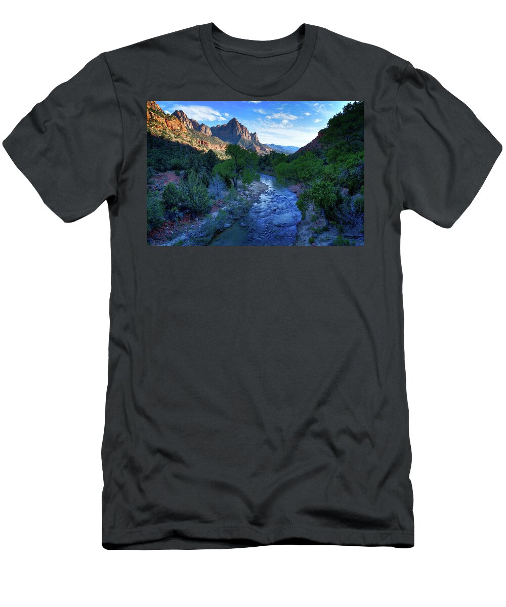 The Watchman T-Shirt featuring the photograph Virgin River from Bridge by Jack and Darnell Est