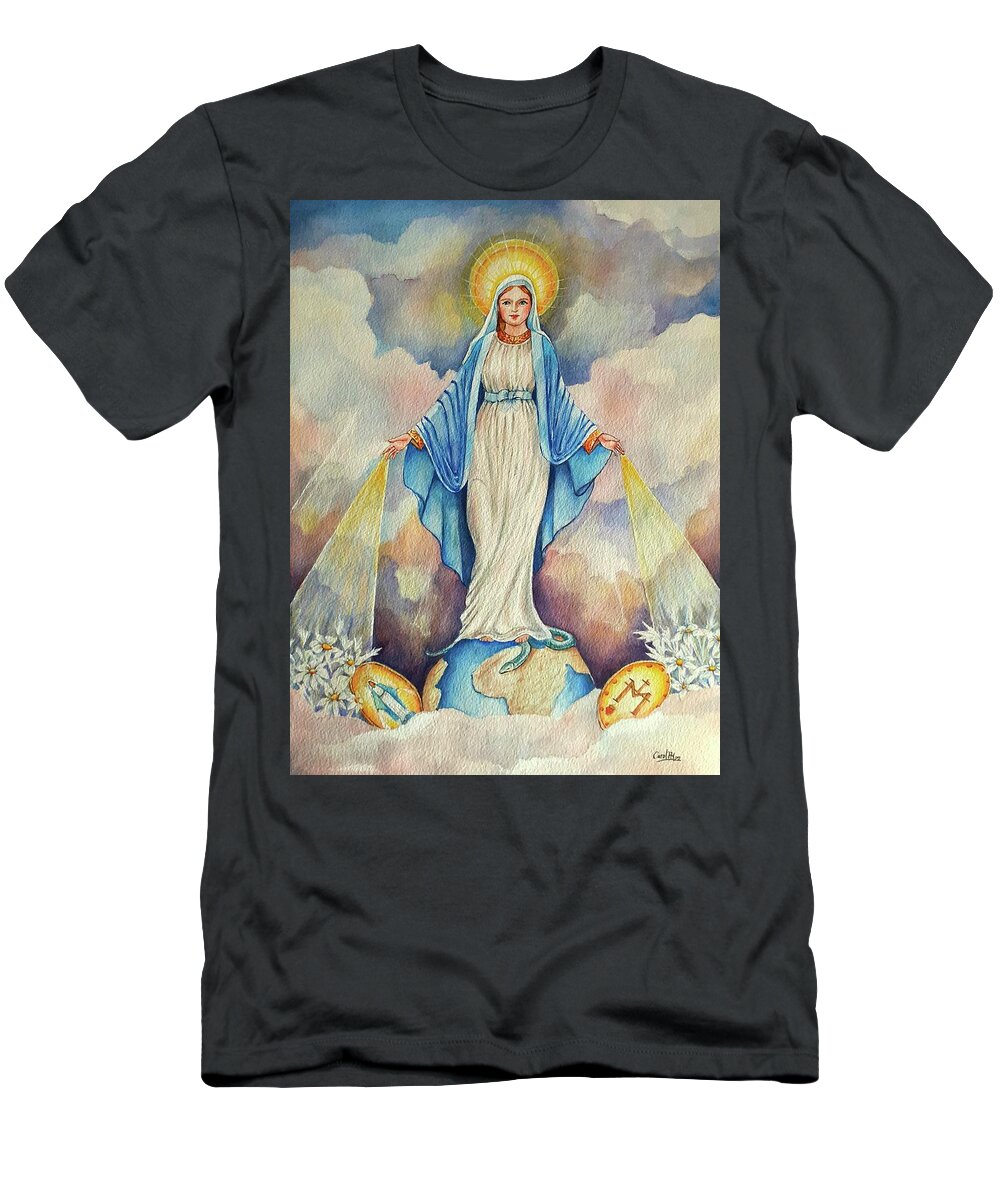 Virgin T-Shirt featuring the painting Virgin of miracles by Carolina Prieto Moreno