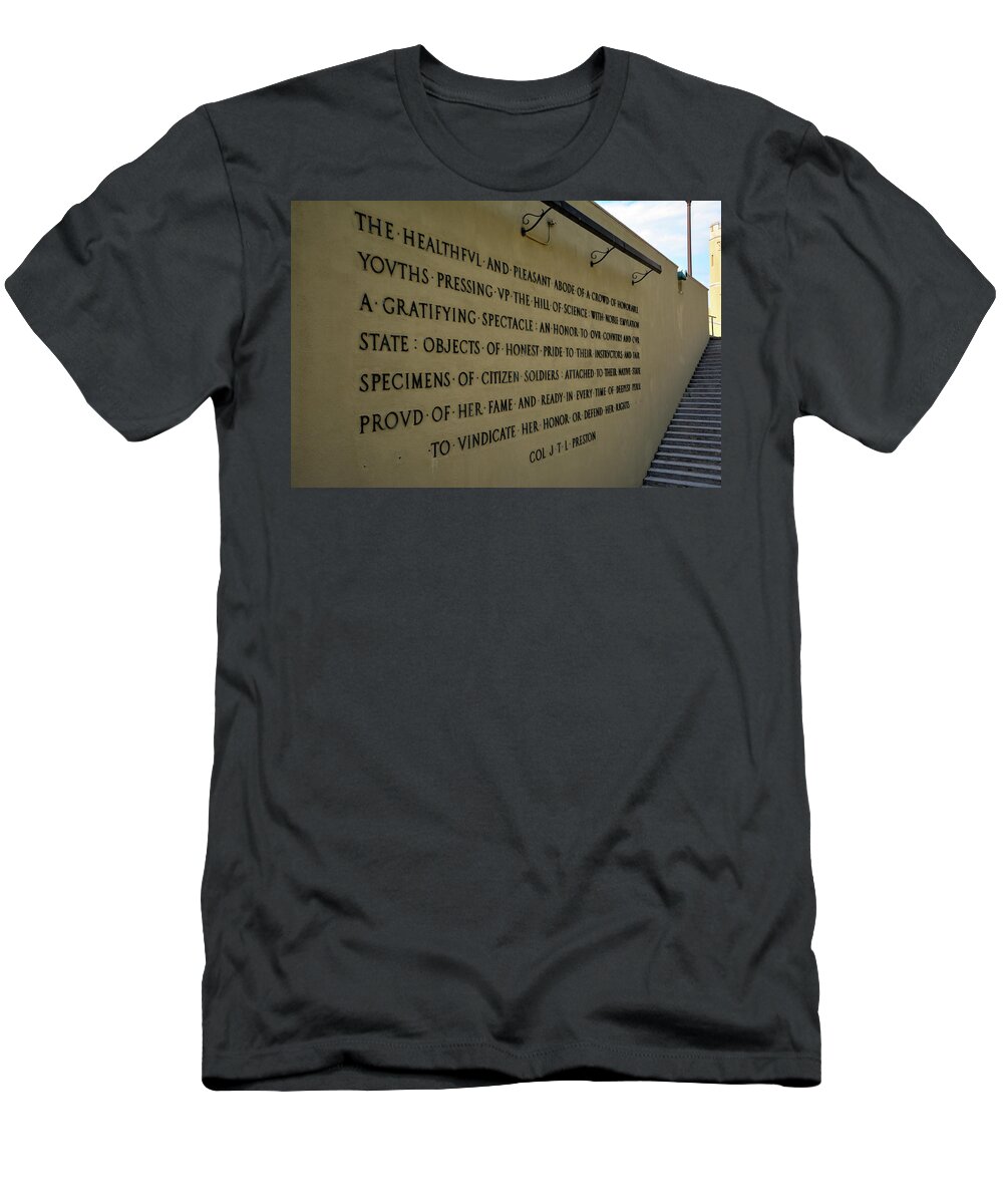 Lexington T-Shirt featuring the photograph VMI - Parapet Inscription by Deb Beausoleil