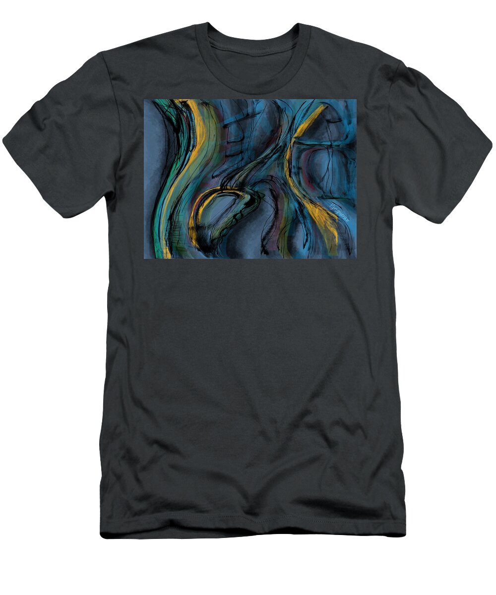 Blue T-Shirt featuring the digital art Voices of nature by Ljev Rjadcenko