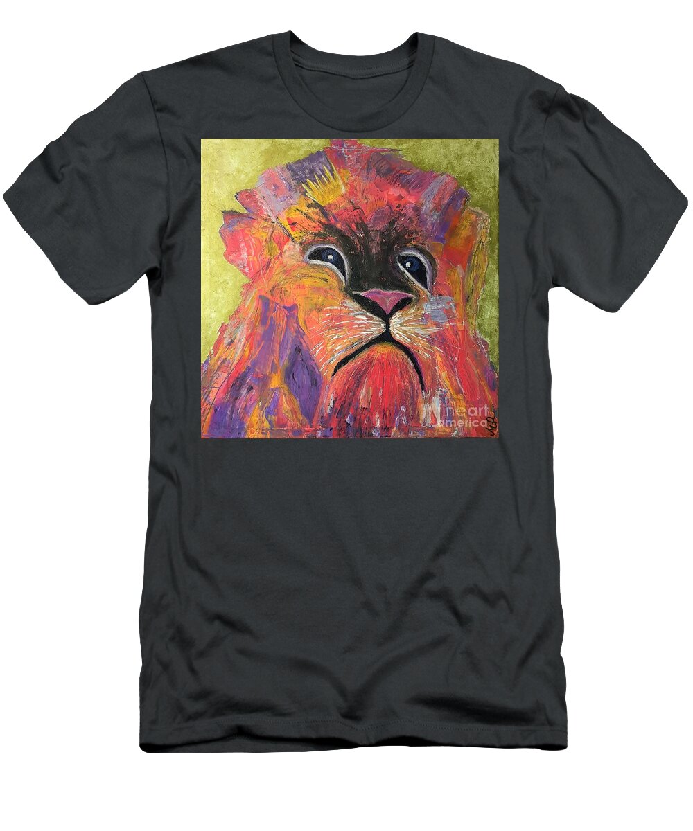 Lion Artwork Contemporary Abstract Art King T-Shirt featuring the painting W134 tHe King by KUNST MIT HERZ Art with heart