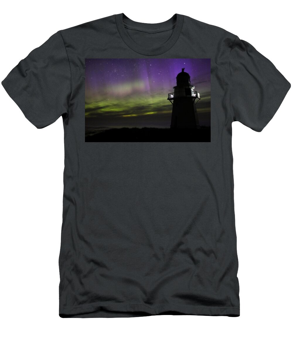 Aurora Australis Southern Lights Lighthouse T-Shirt featuring the photograph Waipapa Lights by Stephen Mitchell