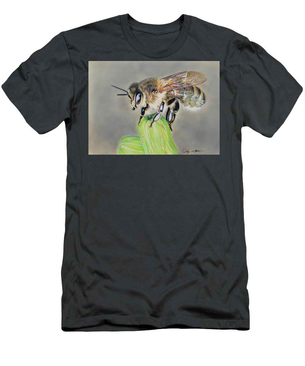 Bee T-Shirt featuring the digital art Waiting for Bloom by Kelly Speros