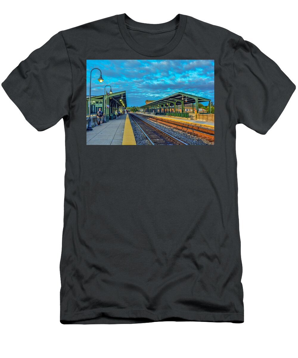 Train Tracks T-Shirt featuring the photograph Waiting for the Train by Addison Likins
