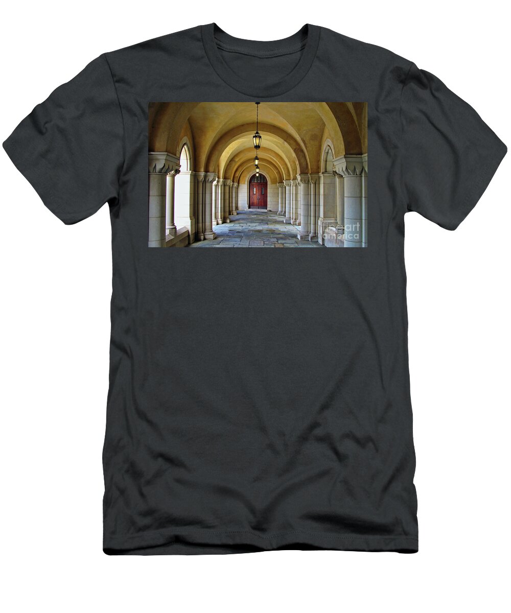 Washington Dc T-Shirt featuring the photograph Walkway at the Washington National Cathedral 2 2598 by Jack Schultz