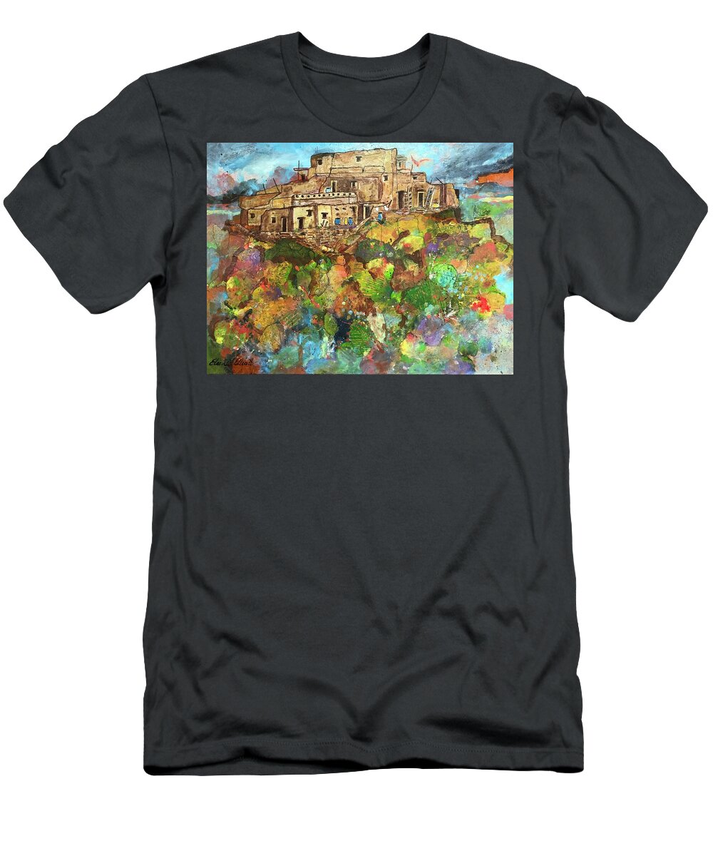 Southwest Landscape T-Shirt featuring the painting Walpi Village II by Elaine Elliott