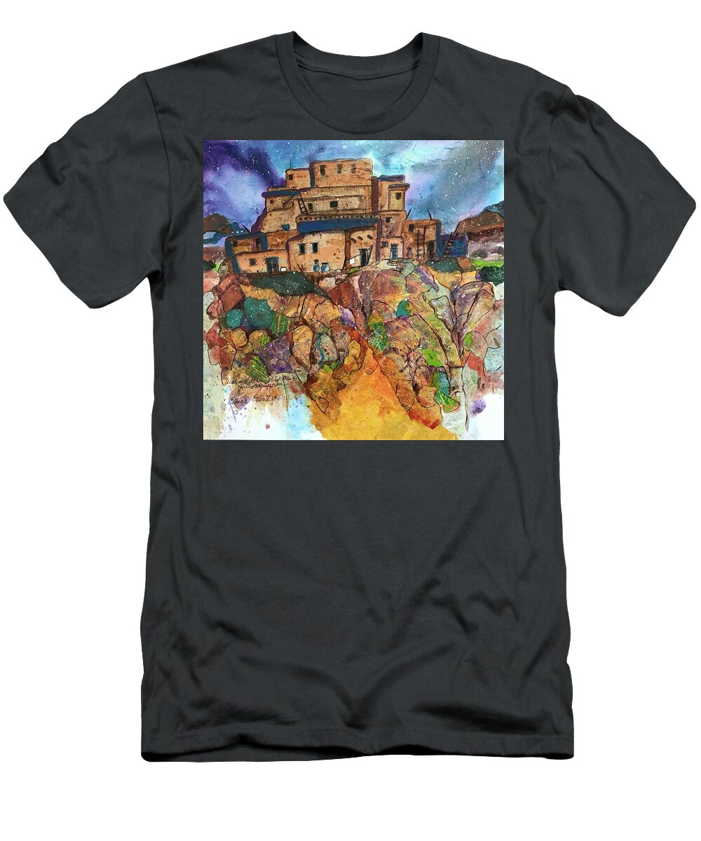 Ancient Dwelling T-Shirt featuring the painting Walpi Village Pueblo by Elaine Elliott