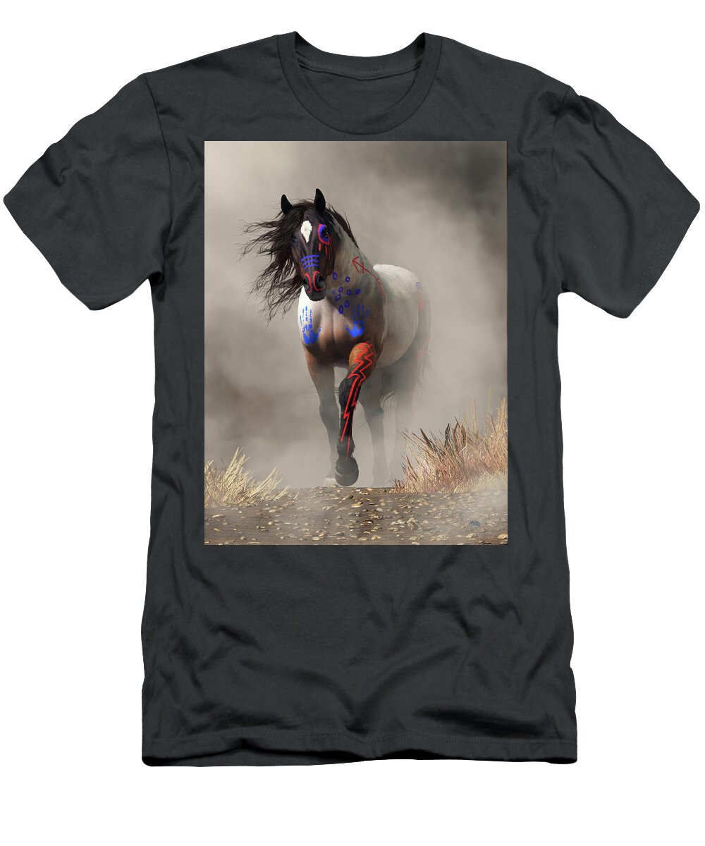 War Horse In The Fog T-Shirt featuring the digital art War Horse in the Fog by Daniel Eskridge