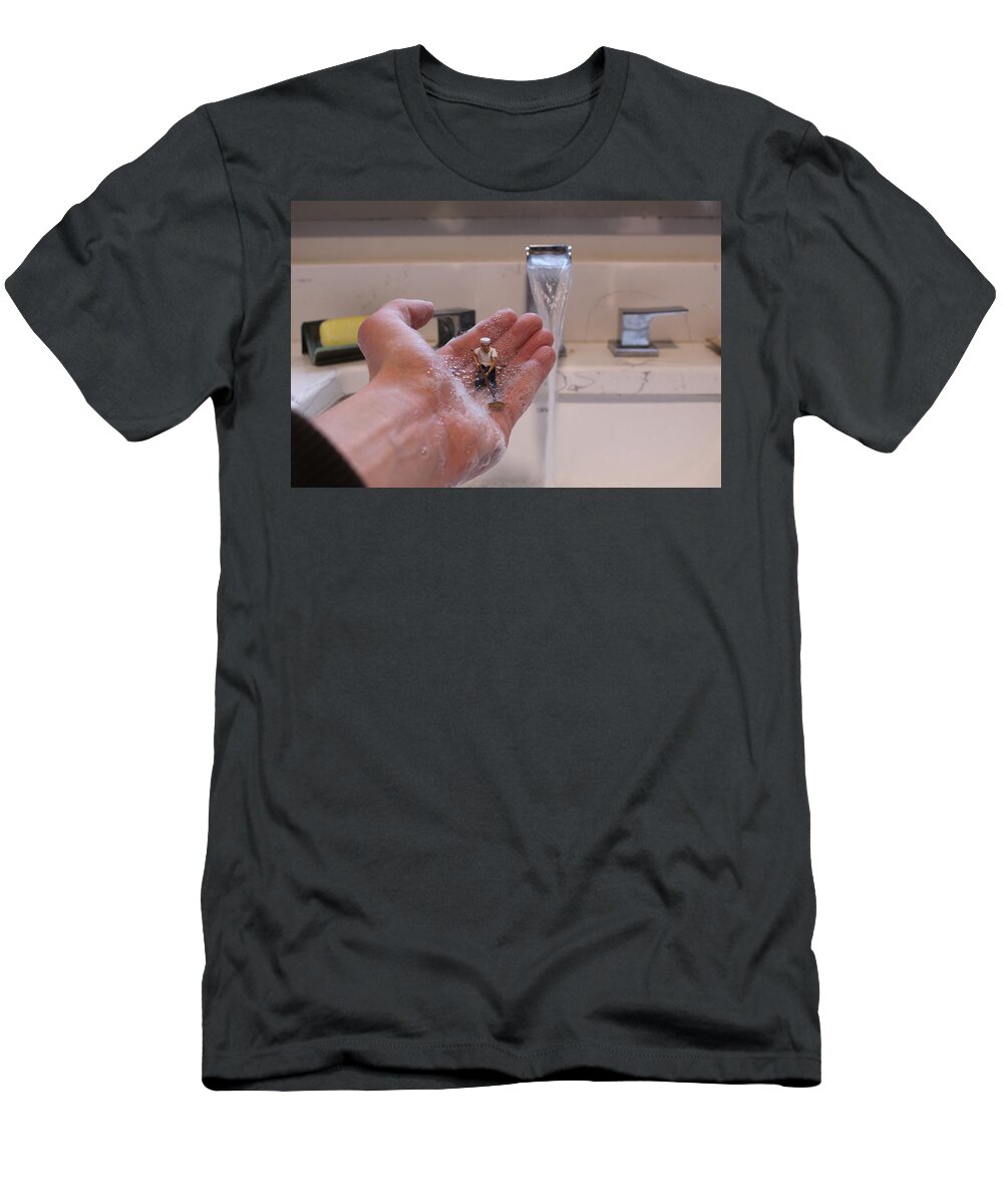 Handwashing T-Shirt featuring the photograph Washing Hands by Army Men Around the House