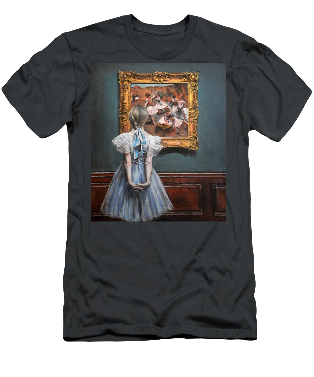 Girl T-Shirt featuring the painting Watching Degas Dancers by Escha Van den bogerd