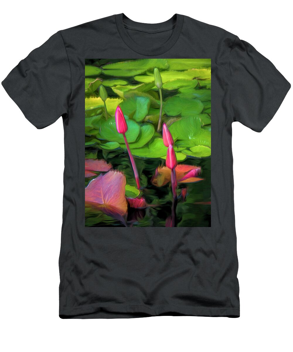 Lily T-Shirt featuring the photograph Water Lilies Emerging by Ginger Stein