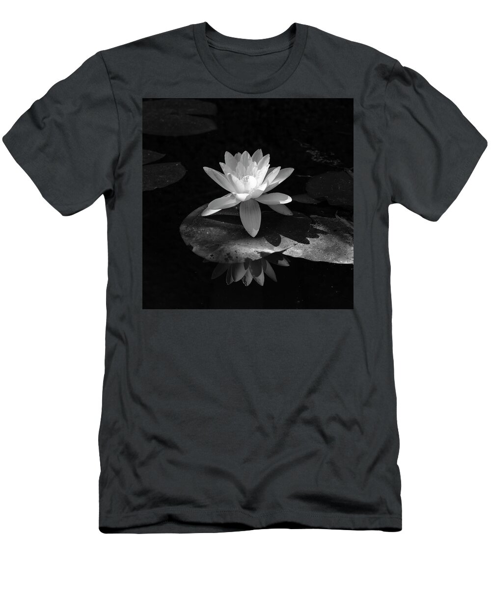 Botanic T-Shirt featuring the photograph Water Lily in Black and White by Mary Lee Dereske