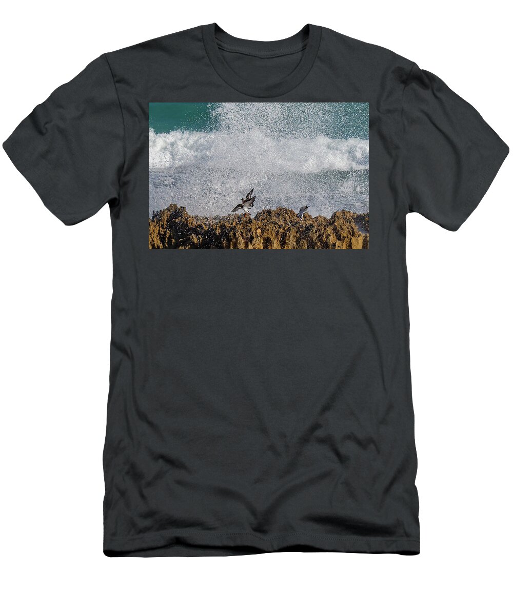 Birds T-Shirt featuring the photograph Water Play by Les Greenwood