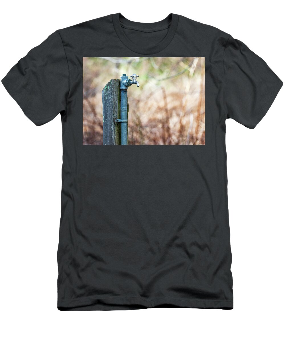 Water Fountain T-Shirt featuring the photograph Autumn Water Spigot #1 by Amelia Pearn