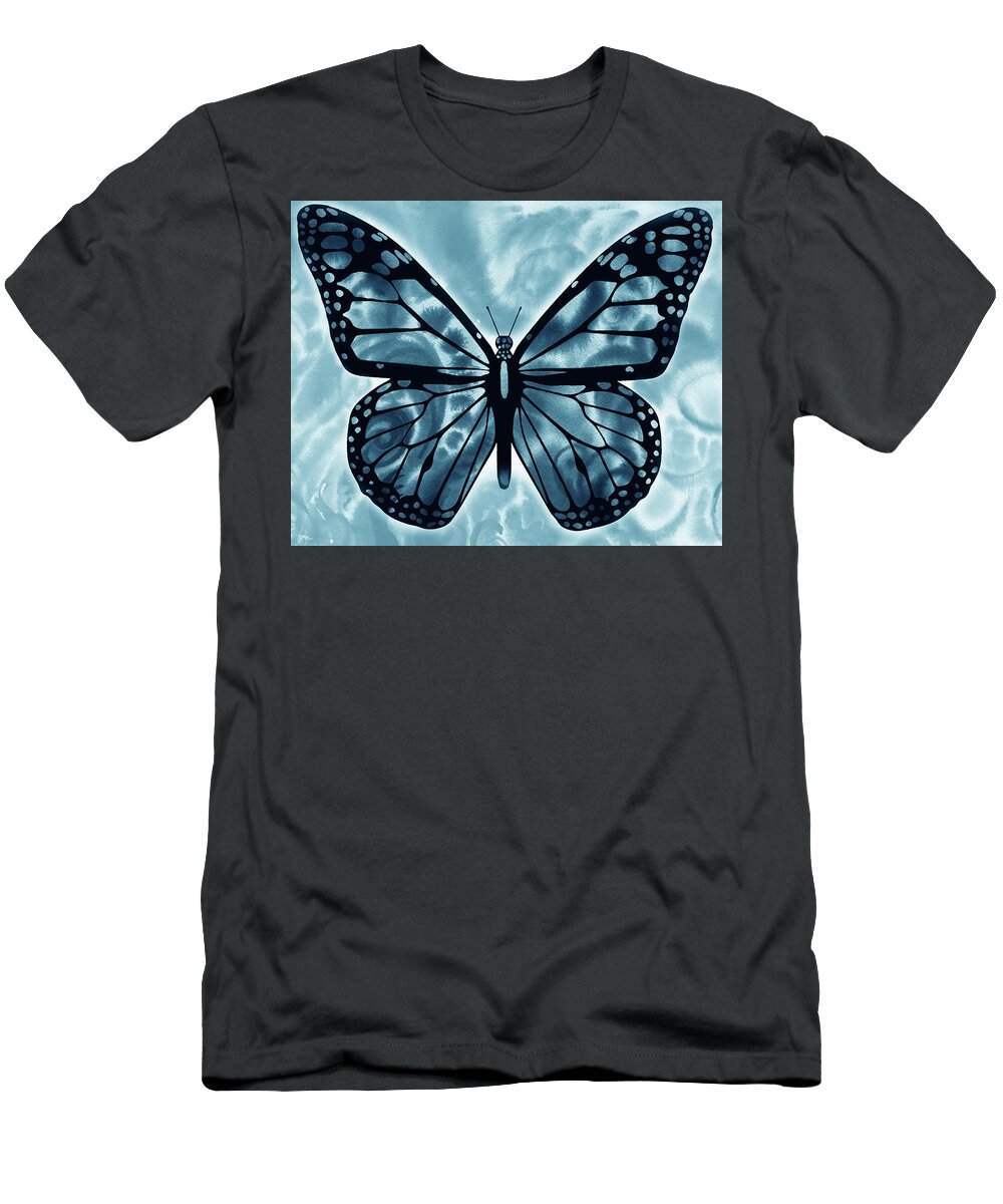 Butterflies T-Shirt featuring the painting Watercolor Butterfly In Teal Blue Sky VIII by Irina Sztukowski