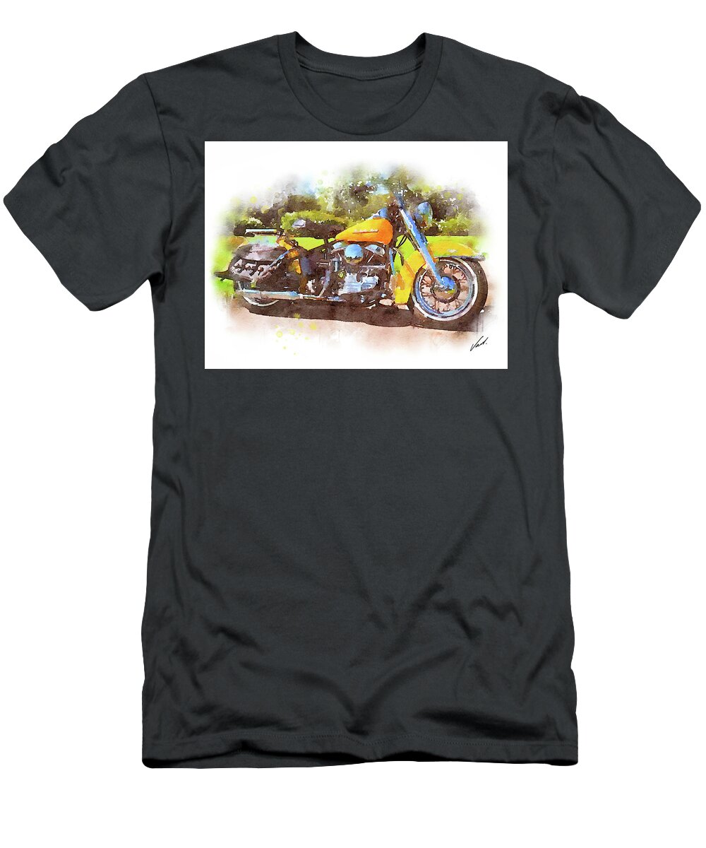 Art T-Shirt featuring the painting Watercolor Classic Harley-Davidson Panhead by Vart. by Vart
