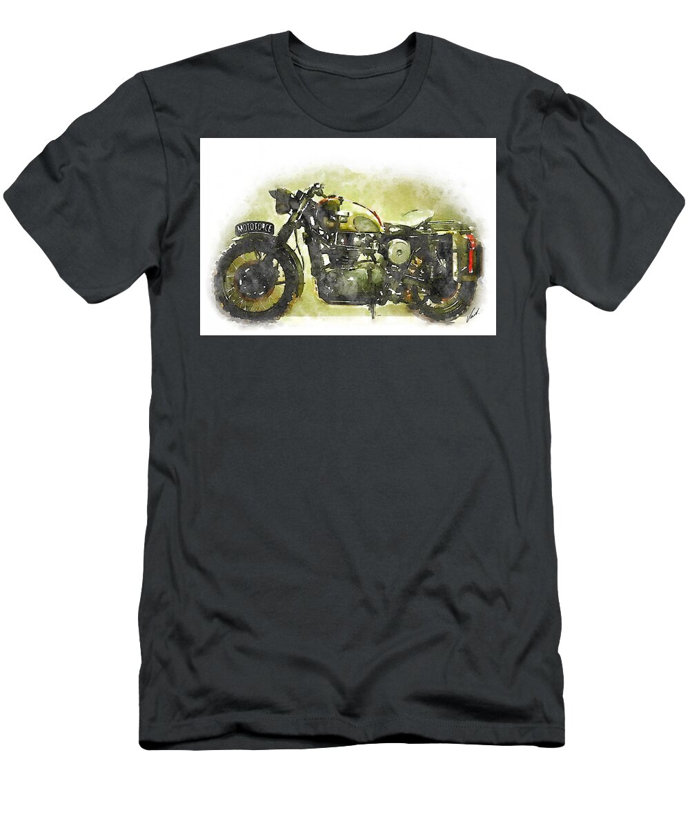 Art T-Shirt featuring the painting Watercolor Vintage motorcycle by Vart. by Vart