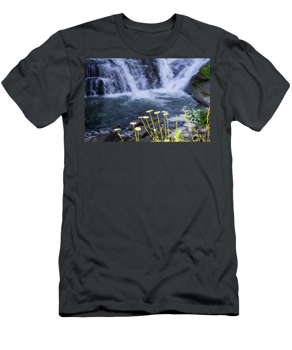 Waterfall T-Shirt featuring the photograph Waterfall Daisies by William Norton