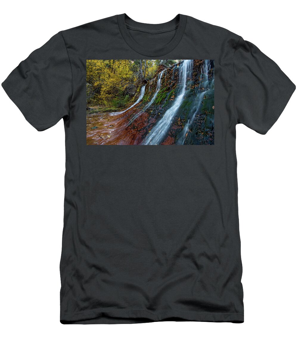 Arch Angel Falls T-Shirt featuring the photograph Waterfall in The Left Fork of Zion by Wesley Aston