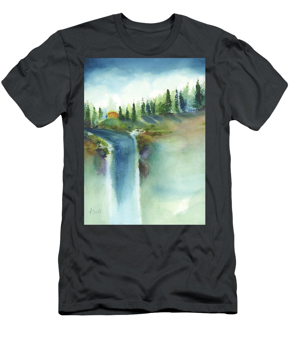 Waterfall Landscape T-Shirt featuring the painting Waterfall Landscape by Frank Bright