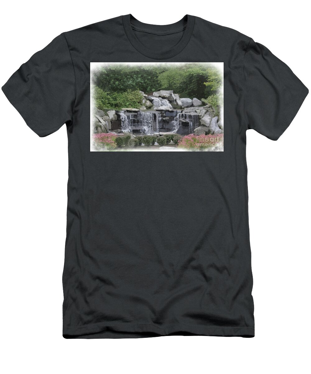 Waterfalls T-Shirt featuring the digital art Waterfalls Within The Garden by Kirt Tisdale