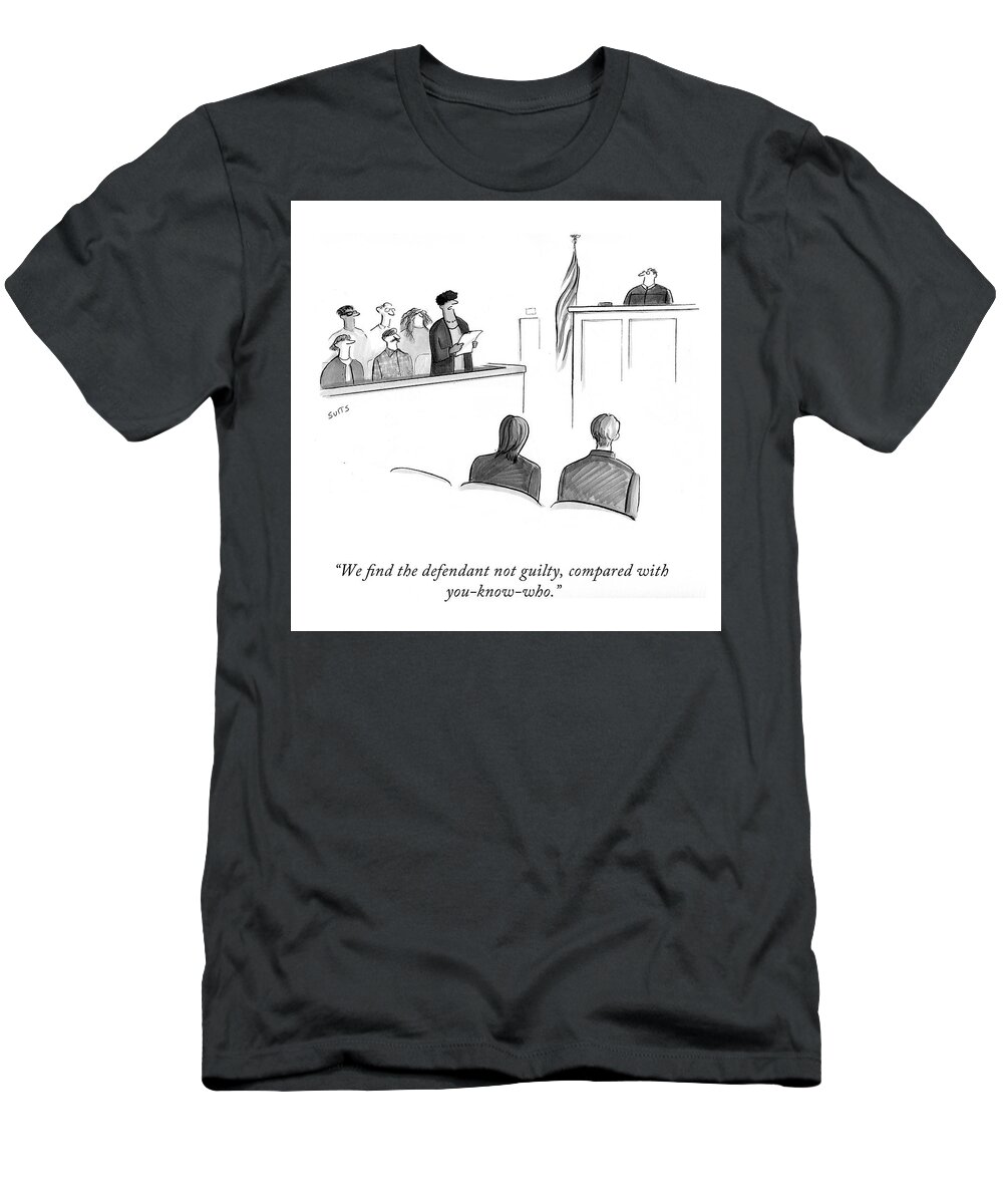 we Find The Defendant Not Guilty T-Shirt featuring the drawing We Find the Defendant by Julia Suits