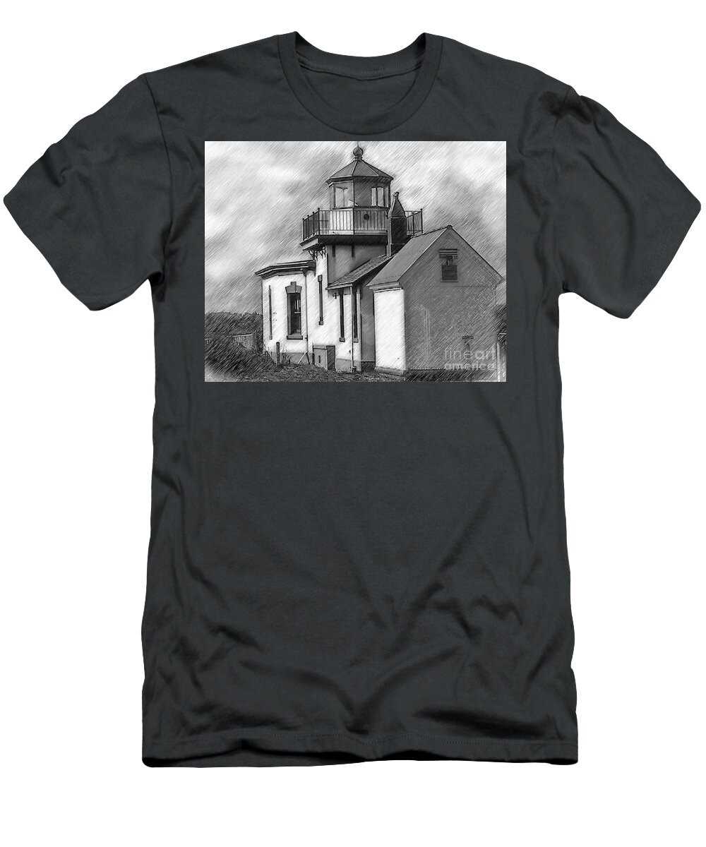 Lighthouse T-Shirt featuring the digital art West Point Lighthouse Sketched by Kirt Tisdale